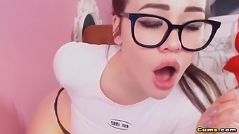 Nerdy Slut Toys Her Mouth and Pussy